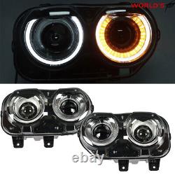 For 2015-2018 Dodge Challenger Coupe Headlights LED DRL Black Left+Right Side