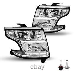 For 2015-2020 Chevy Tahoe Suburban LED DRL Chrome Projector Headlights with Bulbs