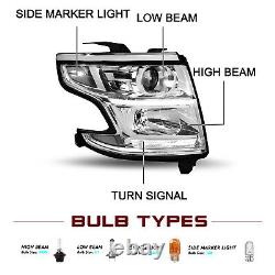 For 2015-2020 Chevy Tahoe Suburban LED DRL Chrome Projector Headlights with Bulbs