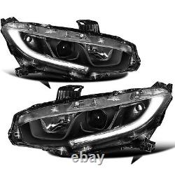 For 2016-2021 Honda Civic Black LED DRL Projector Headlights Clear Headlamps L+R