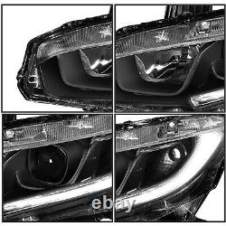 For 2016-2021 Honda Civic Black LED DRL Projector Headlights Clear Headlamps L+R