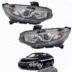 For 2016 2021 Honda Civic Halogen LED Headlights ABS Assembly Left Right Set 2Pc