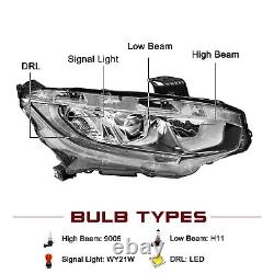 For 2016-2021 Honda Civic Halogen Projector Chrome Headlights Assembly Lamps L+R