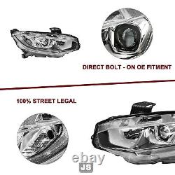 For 2016-2021 Honda Civic Halogen Projector Chrome Headlights Assembly Lamps L+R