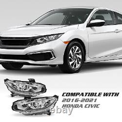 For 2016-2021 Honda Civic Halogen Projector Chrome Headlights Assembly Lamps L+R