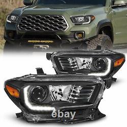 For 2016-2021 Toyota Tacoma With LED DRL Black Headlights Headlamps Projector Trim