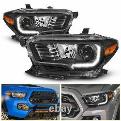 For 2016-2021 Toyota Tacoma With LED DRL Black Headlights Headlamps Projector Trim