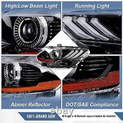 For 2018-2023 Ford Mustang Dual Beam Headlights LED DRL Projector Pairs WithBulbs