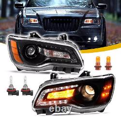 For Chrysler 300 2011-2023 Black LED DRL Projector Headlights Driver & Passenger