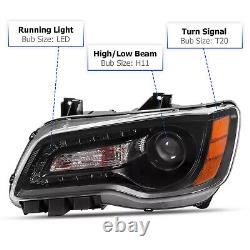 For Chrysler 300 2011-2023 Black LED DRL Projector Headlights Driver & Passenger