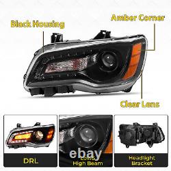 For Chrysler 300 2011-2023 Black LED DRL Projector Headlights Driver & Passenger