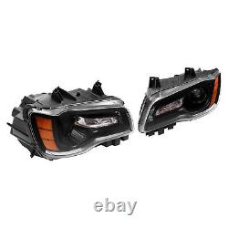 For Chrysler 300 2011-2023 Black LED DRL Projector Headlights Driver & Passenger