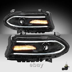 For Dodge Charger 2015-2022 Headlights LED DRL Halogen Projector Headlamps Pairs