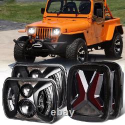 For Jeep Wrangler 1986-1995 YJ 7x6 LED Headlights Halo DRL + Smoke Tail Lights