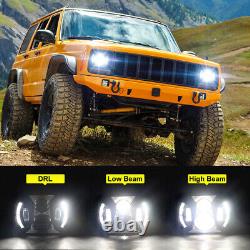 For Jeep Wrangler 1986-1995 YJ 7x6 LED Headlights Halo DRL + Smoke Tail Lights