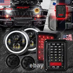 For Jeep Wrangler JK 07-18 Combo 7 Halo Led Headlights Turn Signals Tail Lights