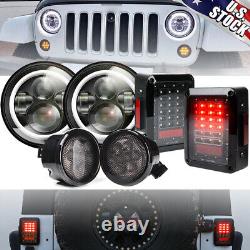 For Jeep Wrangler JK 07-18 Combo 7 Halo Led Headlights Turn Signals Tail Lights