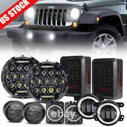 For Jeep Wrangler JK Combo 7 LED Headlights Fog Turn Fender Lamp Tail Lights