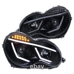 For Mercedes Benz W203 C Class Replacement Glossy Black LED DRL Projector Headli