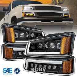 Full LED Headlights Assembly DRL Turn Signal DOT Lamp for 03-06 Chevy Silverado