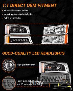 Full LED Headlights Assembly DRL Turn Signal DOT Lamp for 03-06 Chevy Silverado