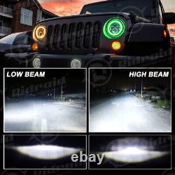 Green Halo 7 LED Headlights 4 Fog Turn Tail Lights Combo for Jeep Wrangler JK