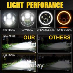 Halo 7'' LED Headlights Halo 4 Fog Turn Tail Brake Lights for Jeep Wrangler JK