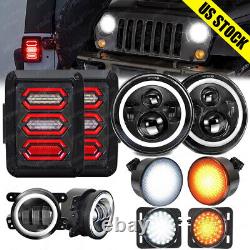 Halo 7inch LED Headlights Fog Turn Fender Lamps Tail Lights for Jeep Wrangler JK