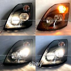 Headlight LED style Black with LED Bulbs LH & RH Fit 04-18 Volvo VNL VN VNM