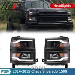 Headlights For 2014-2015 Chevy Silverado 1500 LED DRL Bar Projector Front Lamps