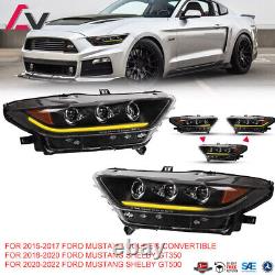 Headlights For 2015 2016 2017 Ford Mustang GT LED DRL Sequential Signal Lamp Set