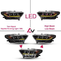 Headlights For 2015 2016 2017 Ford Mustang GT LED DRL Sequential Signal Lamp Set