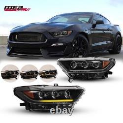 Headlights For 2015 2016 2017 Ford Mustang LED Sequential Signal Black Projector