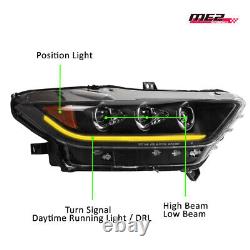 Headlights For 2015 2016 2017 Ford Mustang LED Sequential Signal Black Projector