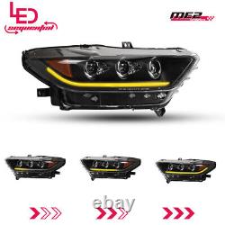 Headlights For 2015 2016 2017 Ford Mustang LED Sequential Signal Black Projector