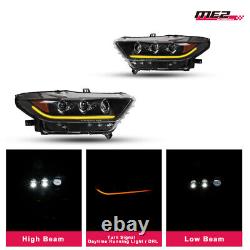 Headlights For 2015 2016 2017 Ford Mustang LED Sequential Signal Black Projector