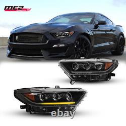 Headlights For 2015 2016 2017 Ford Mustang LED Sequential Signal Black Projector