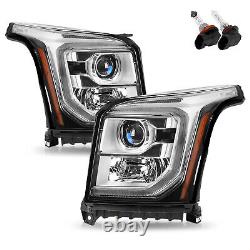 Headlights For 2015-2020 GMC Yukon Halogen with LED DRL Projector Lamps L+R 15-20