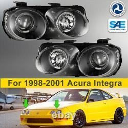 Headlights For 98-01 Acura Integra Projector JDM Halo Black Clear LED Head Lamp