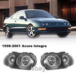 Headlights For 98-01 Acura Integra Projector JDM Halo Black Clear LED Head Lamp