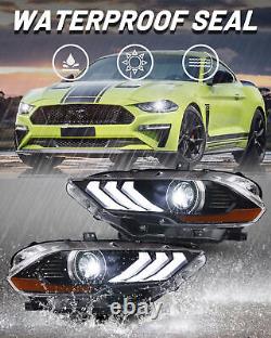 Headlights Pair For 2018 2019 2020 2021 2022 2023 Ford Mustang LED DRL Headlamps