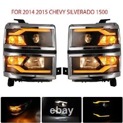 Headlights for 2014-2015 Chevy Silverado 1500 Sequential Signal LED DRL Lamps