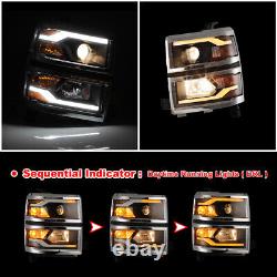 Headlights for 2014-2015 Chevy Silverado 1500 Sequential Signal LED DRL Lamps