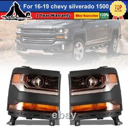 Headlights for 2016-2019 Chevy Silverado 1500 LED DRL Projector Black Trim Pair