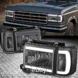 LED DRL For 87-91 Ford F150 F250 F350 Bronco Headlight HeadLamps Smoked/Clear