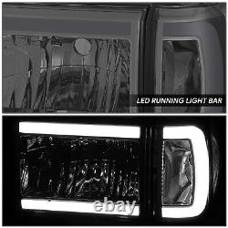 LED DRL For 87-91 Ford F150 F250 F350 Bronco Headlight HeadLamps Smoked/Clear