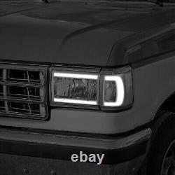 LED DRL For 87-91 Ford F150 F250 F350 Bronco Headlight HeadLamps Smoked/Clear