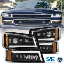 LED DRL Headlights DOT Bumper Signal Lamps For 03-06 Chevy Silverado Black