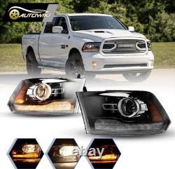 LED DRL Headlights For 2009-2018 Dodge Ram 1500 2500 3500 Black Clear Projectors