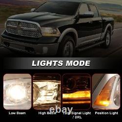 LED DRL Headlights For 2009-2018 Dodge Ram 1500 2500 3500 Black Clear Projectors